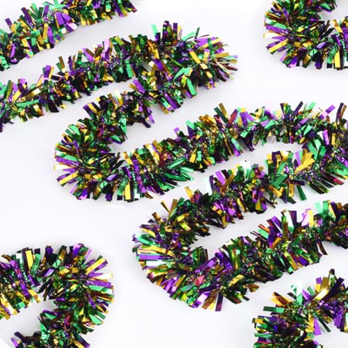 33Ft Christmas Tinsel Garland - Gold Green Purple Metallic Decor for Holiday & Party