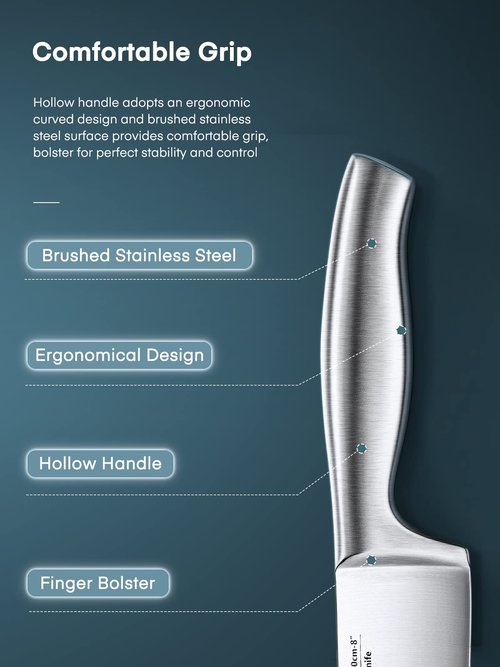 D.Perlla Knife Set, 17 Pieces Kitchen Knife Set with Clear Acrylic Knife Holder, Stainless Steel Super Sharp Chef Knife with Hollow Handle in One Piece Design