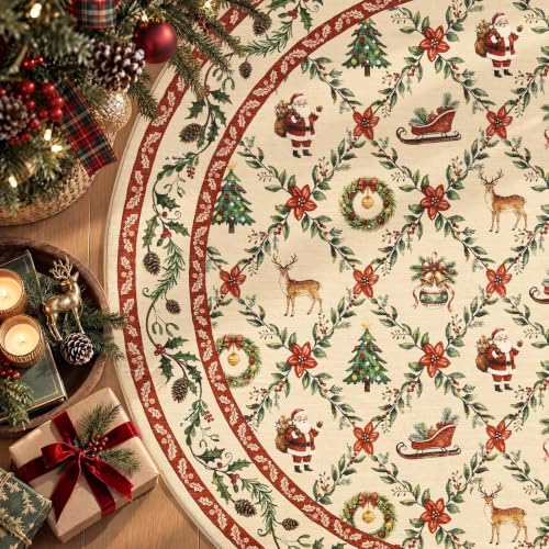 Jinchan 5ft Round Christmas Rug Santa Washable Non-Slip Holiday Area Rug Red - Xmas Red / Round / 5'