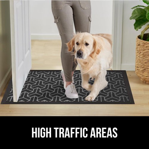GORILLA GRIP 100% Waterproof All-Season WeatherMAX Doormat, 72x24, US Designed Natural Rubber, Stain and Fade Resistant, Low Profile Indoor Outdoor Door Mats, Easy Clean Patio Mat, Slate Geometric