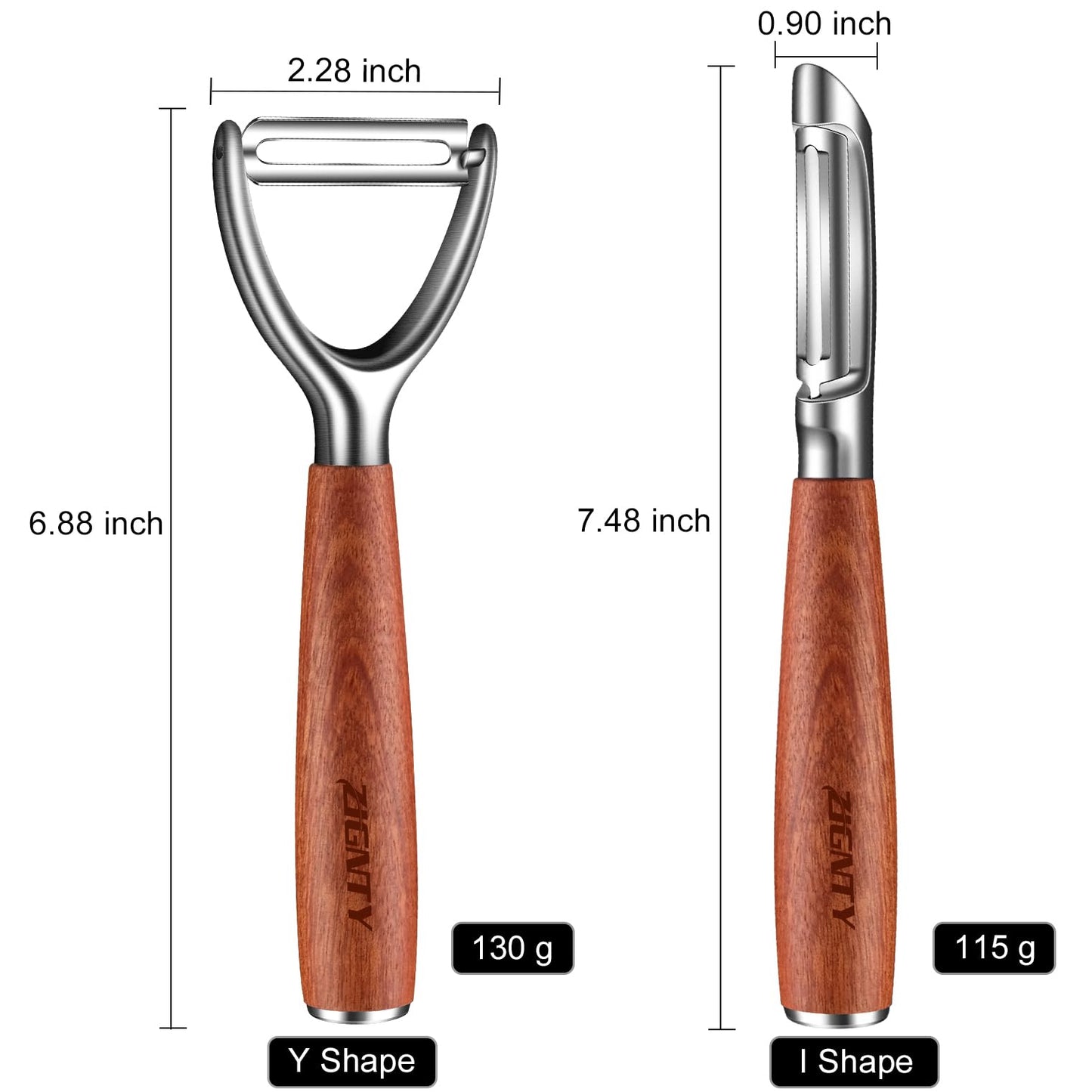 ZIGNTY Premium Vegetable Peeler Stainless Steel，Ultra Sharp Potato Peelers for Kitchen, Swivel Blade Veggie Fruit Peeler, Carrot Cucumber Peeler with Ergonomic Wood Handle Y Peeler（5 Years Warranty）