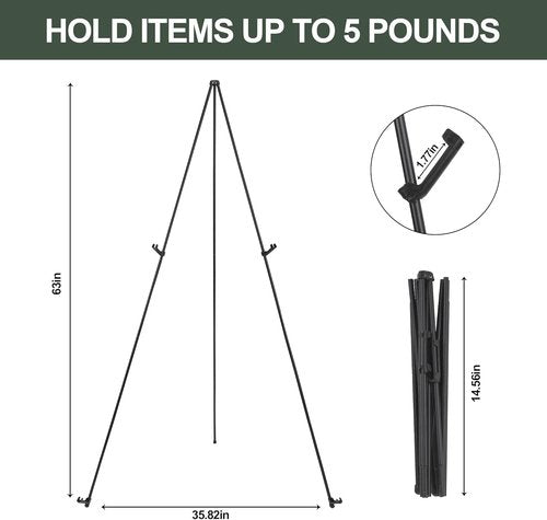 DANMO Adjustable Metal Easel Stand - 63'' Wedding Sign Display | Floor Art Easel in Black