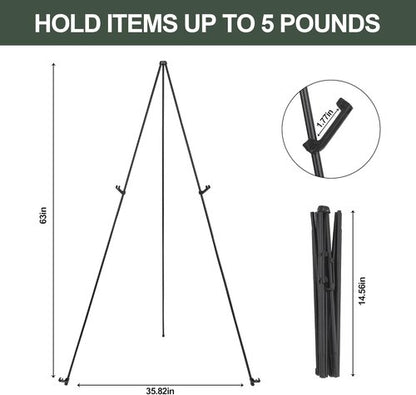 DANMO Adjustable Metal Easel Stand - 63'' Wedding Sign Display | Floor Art Easel in Black