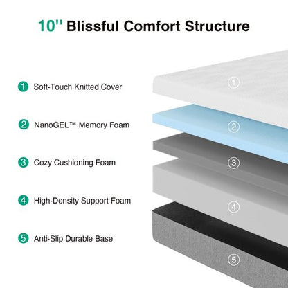 Novilla King Size Mattress 10 Inch, Gel King Memory Foam Mattress in a Box with Comfort Foam for Pressure Relief & Body Support & Cool Night Sleep, CertiPUR-US Certified