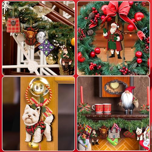 Scottish Wooden Christmas Ornaments Set - 36 Pcs Highland Celtic Decor