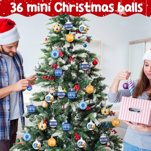 Blue Dog Paw Christmas Ball Ornaments - 36 Pcs Mini Tree Decorations