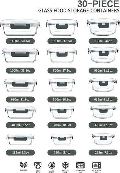 MCIRCO Glass Baking Dish Set - 8 Pcs with Lids | 30 Pcs Glass Food Storage Containers - Oven & Microwave Safe
