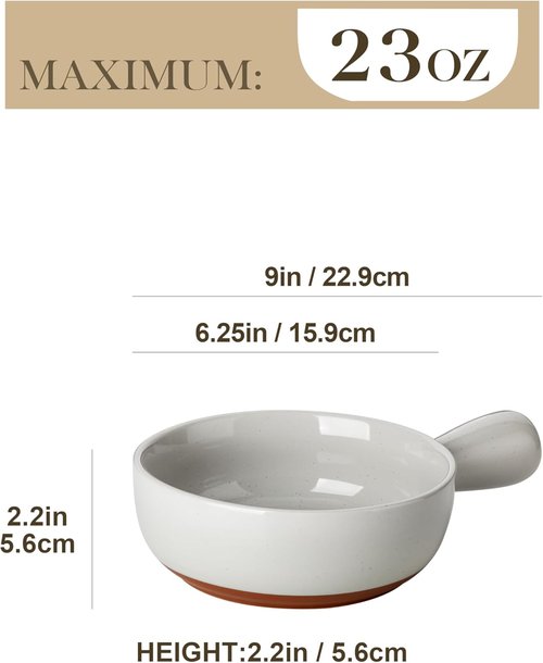MALACASA 23 Oz French Onion Soup Bowls - Ceramic Crocks with Handles, Set of 4, Multicolor | Oven & Microwave Safe