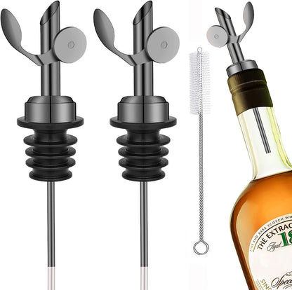 WAFJAMF 2 Pcs Weighted Stainless Steel Bottle Pourers, Self Closing Olive Oil Dispenser Spout, Auto Flip Feature Liquor Pour Spouts for Pours Liquid, Olive Oil, Wine, Vinegar (Black)……