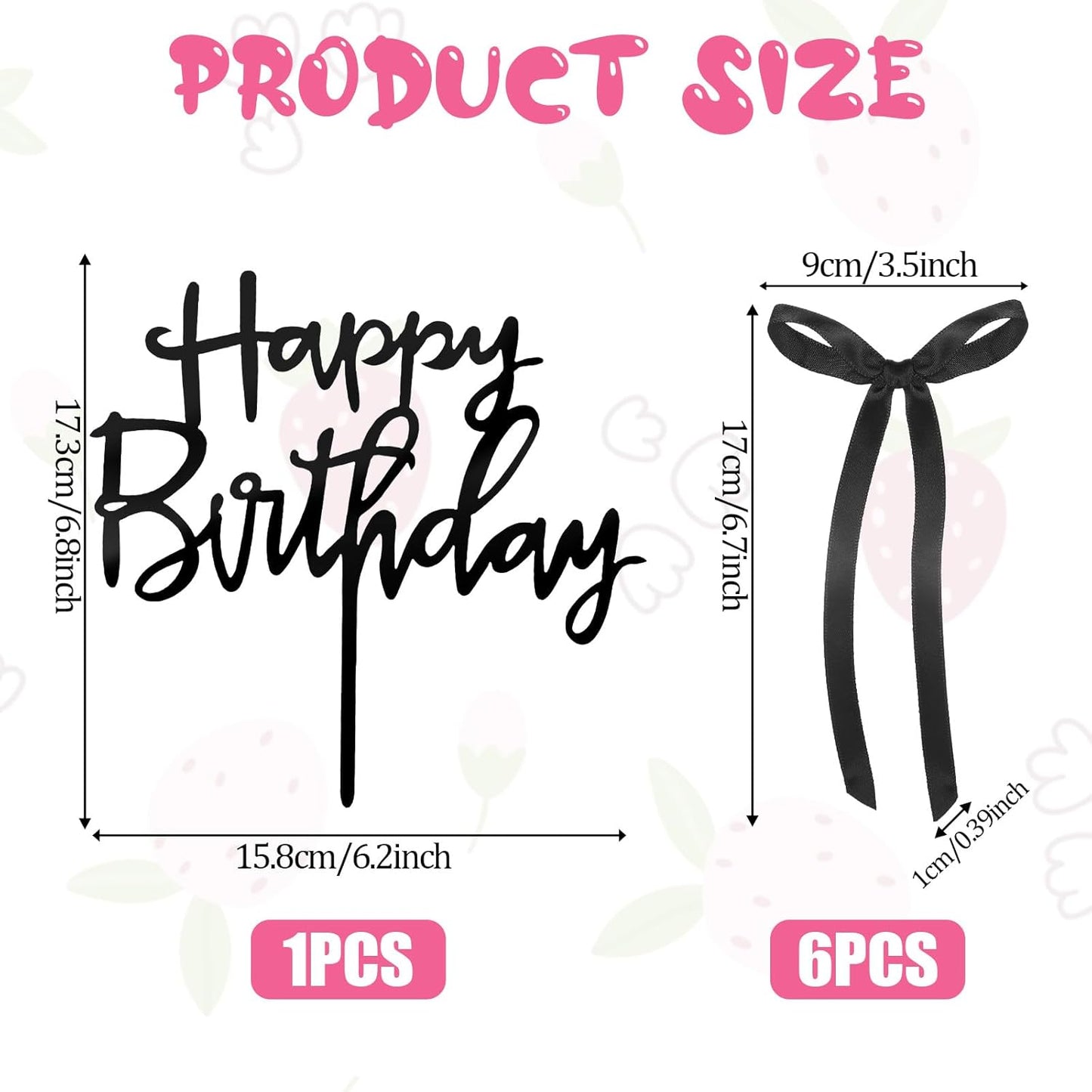 Skiennix 7 Pcs Black Bow Cake Toppers - Elegant Happy Birthday & Wedding Decorations