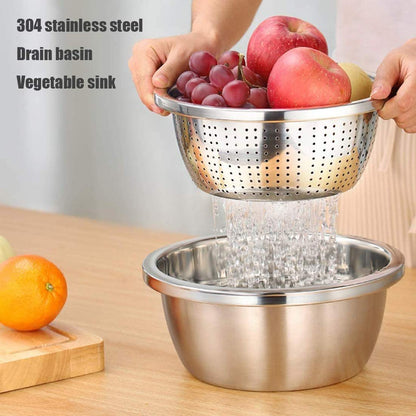 Linkidea 11" 304 Stainless Steel Colander with Bowl Set of 2, Kitchen Strainer, Washer, Drainer Basket with Basin for Vegetable, Fruits, Pasta, Salad Mixing, Food Prep, Dishwasher Safe