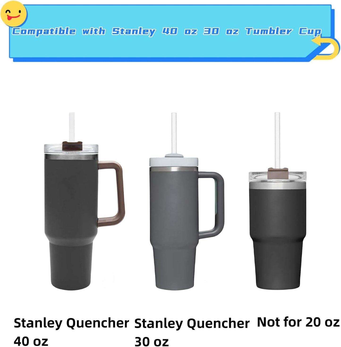 Stanley 40 OZ Tumbler Straws - Reusable, BPA-Free, Clear with Cleaning Brush | 6-Pack