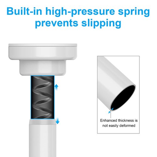 TEECK Shower Curtain Rod, 40-73 inch Adjustable Tension Spring, Shower Curtain Rod Tension, Premium Stainless Steel, Anti-Slip, No Drilling, No Rust, for Bathroom, White
