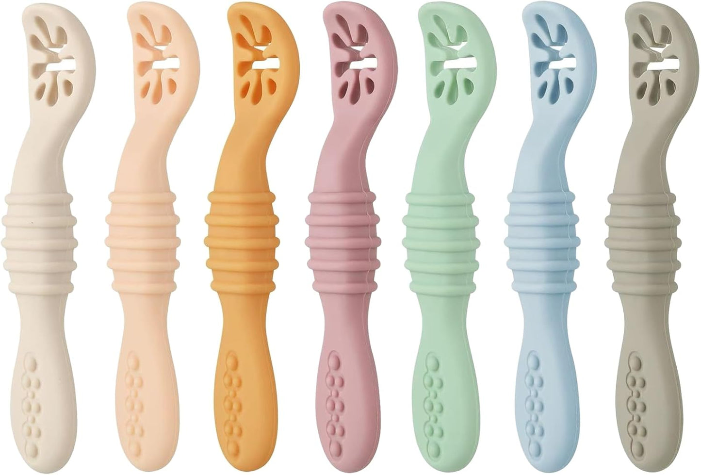 PandaEar Baby Spoons - 7 Pack Soft Silicone Self-Feeding Utensils for Toddlers | BPA-Free & Easy-Grip
