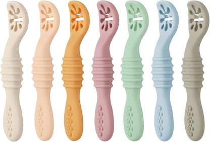 PandaEar Baby Spoons - 7 Pack Soft Silicone Self-Feeding Utensils for Toddlers | BPA-Free & Easy-Grip