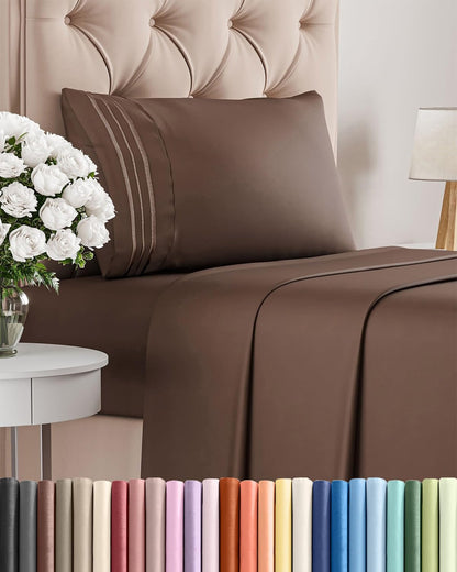Skiennix Twin Size Sheet Set - Comfy Cooling Bed Sheets - Ultra-Soft, Deep Pockets, Wrinkle-Free - Brown
