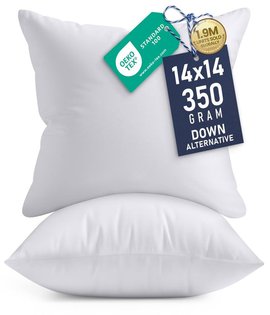 Utopia Bedding 14x14 Pillow Inserts, Set of 2, White – Indoor Decorative Throw Pillows for Bed, Sofa & Couch – Soft, Supportive & Fluffy Cushion Inserts