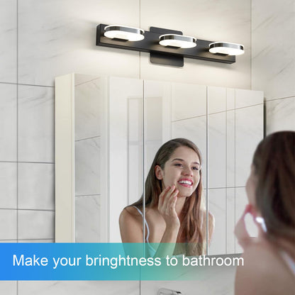 Myhaptim Modern LED 3 Lights Vanity Light for Bathroom Modern Vanity Light Fixture Wall Sconce 19 Inch Natural White Light (Black)