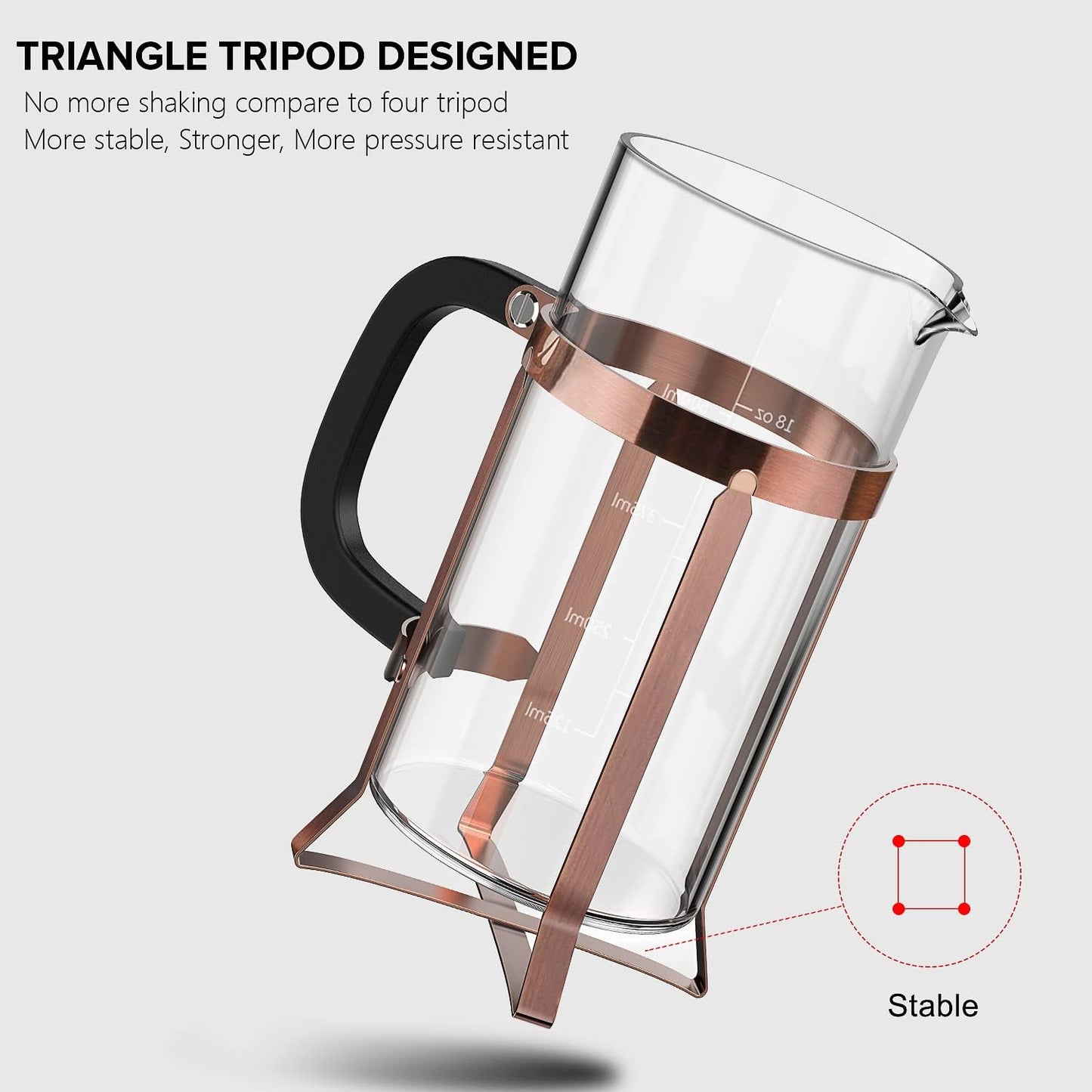 QUQIYSO Coffee Maker - 304 Stainless Steel French Press with 4 Filters | Heat Resistant, Easy to Clean, 21 oz Copper
