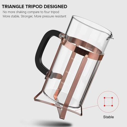 QUQIYSO Coffee Maker - 304 Stainless Steel French Press with 4 Filters | Heat Resistant, Easy to Clean, 21 oz Copper