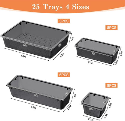 SpaceHacks 25 PCS Plastic Drawer Organizer Set - Versatile Tool Trays & Storage Bins for Makeup, Jewelry, & Gadgets | Clear Black