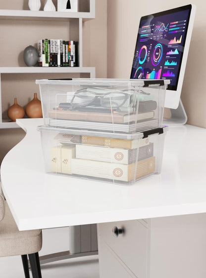 WYT Clear Storage Latch Bins - 6-Pack Organizer Box with Handles and Lids | 5-Litre Capacity