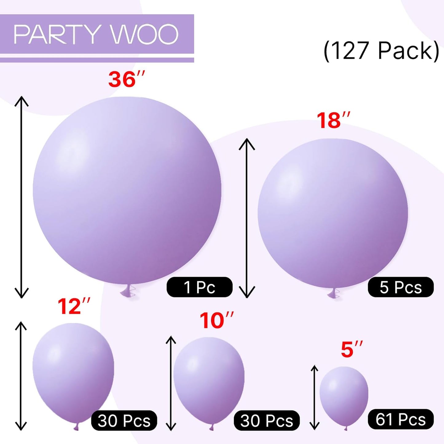 PartyWoo Lavender Balloons - 127-Piece Pack in Light Pastel Purple | Perfect for Baby Showers & Birthday Parties
