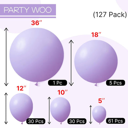PartyWoo Lavender Balloons - 127-Piece Pack in Light Pastel Purple | Perfect for Baby Showers & Birthday Parties