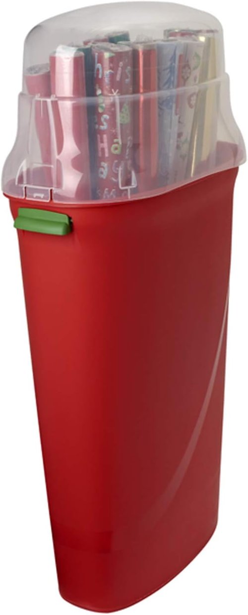 HOMZ Gift Wrap Storage Organizer - 2-Pack Vertical Bins in Red & Clear for Seasonal Holiday Wraps