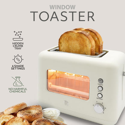 WILLOW Eco Series 2-Slice Retro Toaster - Clear-View Window, 6 Shade Settings, Extra Wide Slots