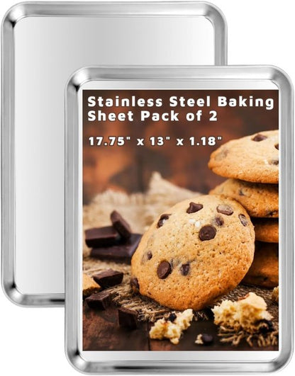 Aluminium Alloy Baking Sheets - Heavy-Duty Cookie Pans | 2 Pack, 17.75 x 13 x 1.18 Inches