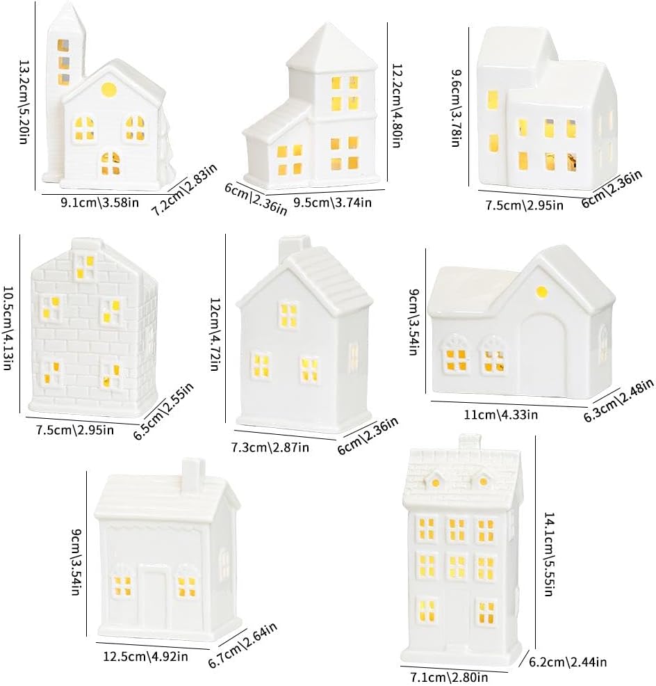 Regine Switzerland Christmas Village Houses - White Ceramic Set with Illumination & Remote Control | Rustic Holiday Decor for Tabletop Display