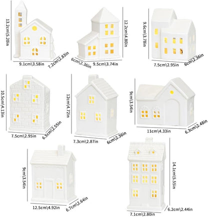 Regine Switzerland Christmas Village Houses - White Ceramic Set with Illumination & Remote Control | Rustic Holiday Decor for Tabletop Display