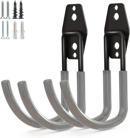 GeeWatom Garage Storage Hooks - Heavy-Duty Steel Wall Mount Tool Organizer - Large U Hooks (2 Pack) - Gray