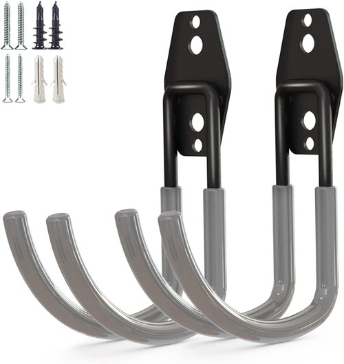 GeeWatom Garage Storage Hooks - Heavy-Duty Steel Wall Mount Tool Organizer - Large U Hooks (2 Pack) - Gray