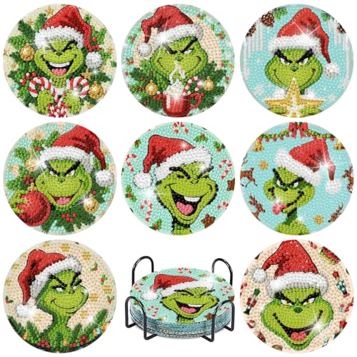Christmas Diamond Art Coasters Kit 8 Pieces with Holder - JXBD155-US