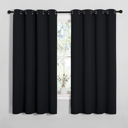 NICETOWN Bathroom Blackout Curtains and Drapes, Black Solid Thermal Insulated Grommet Blackout Drapery Panels for Window (2 Panels, 55 inches Wide by 68 inches Long, Black)