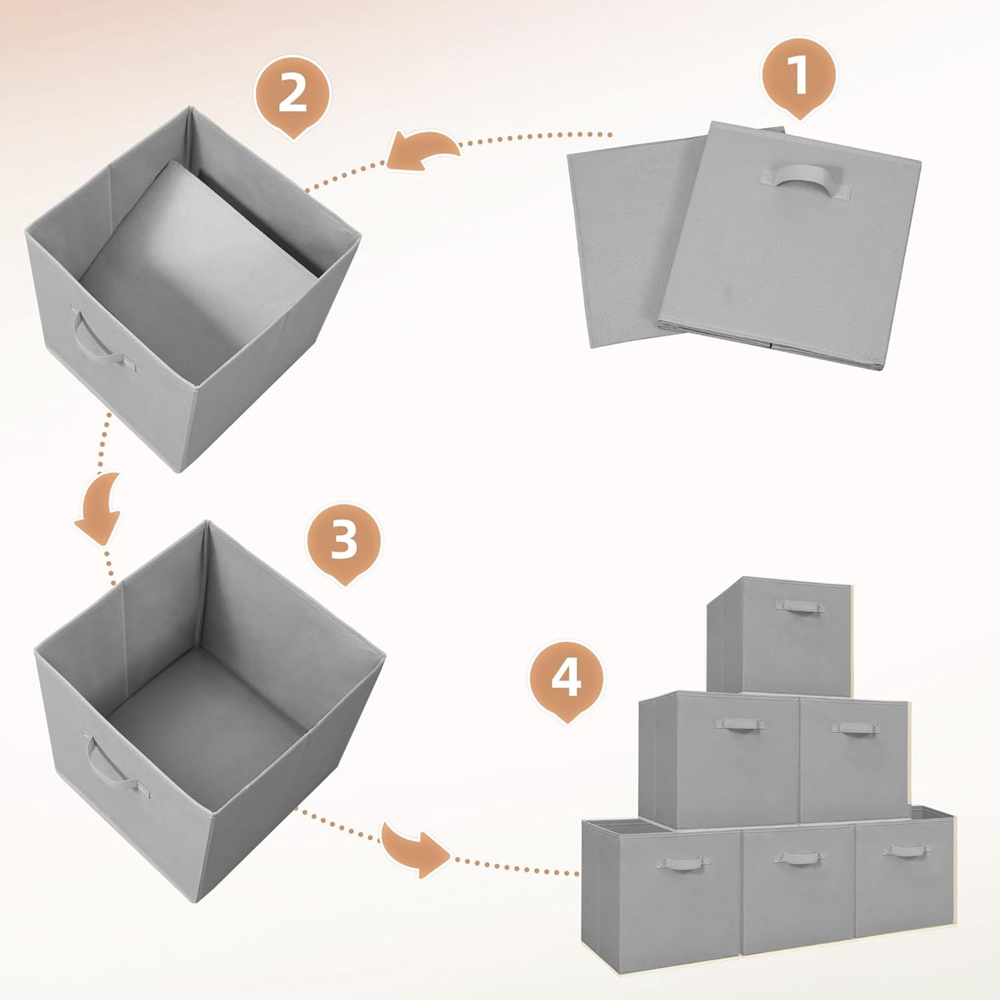 Storage Maniac 13-Inch Collapsible Storage Cubes - 10 Pack Durable Fabric Bins for Organization | Grey