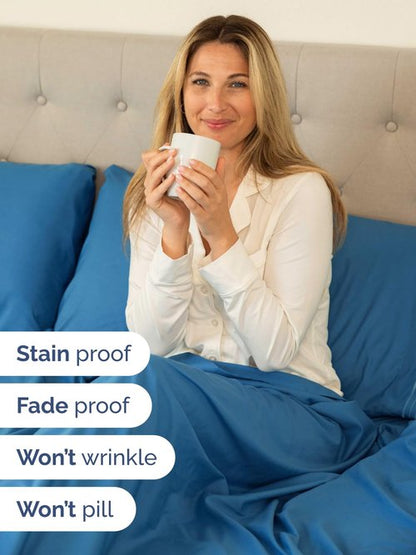 Extra Deep Queen Sheet Set - 6 Piece Breathable and Cooling Sheets - Hotel Luxury Bedding for Women, Men, Kids & Teens - Easy Secure Fit - Soft, Wrinkle Free & Comfy - Extra Deep Pockets - Denim Blue