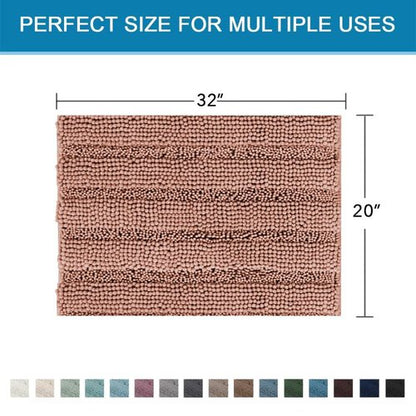 H.VERSAILTEX Bath Rugs for Bathroom Non Slip Bath Mats Extra Thick Chenille Striped Rug 20" x 32" Absorbent Non Skid Fluffy Soft Shaggy Washable Dry Fast Plush Mat for Indoor, Bath Room - Muted Clay