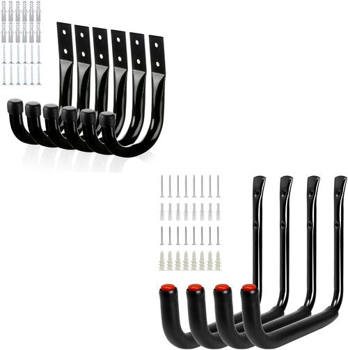 KURUI Heavy Duty Garage Hooks - 14Pcs J-Shape Carbon Steel Wall Mount Storage Hooks | Black for Home & Garden