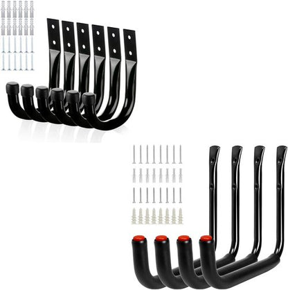 KURUI Heavy Duty Garage Hooks - 14Pcs J-Shape Carbon Steel Wall Mount Storage Hooks | Black for Home & Garden