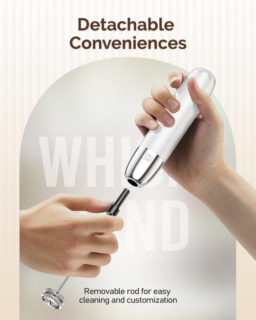 Maestri House Rechargeable Milk Frother - LunaFro Mini Handheld Foam Maker with Detachable Whisk for Lattes & Cappuccinos