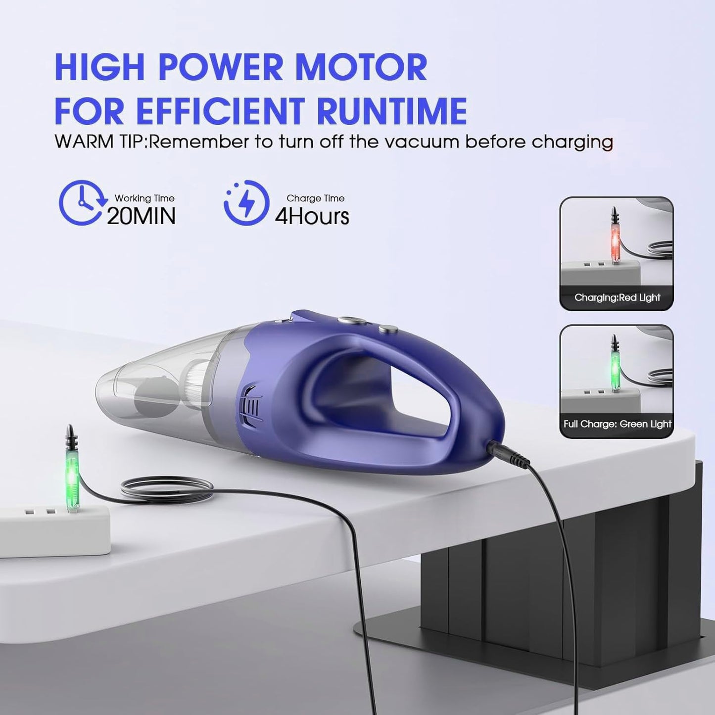 YOOHI Handheld Vacuum - Cordless Rechargeable Mini Vacuum with 6000Pa Suction | LED Light, 20-25 Min Runtime, 500ML Cup