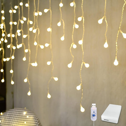 YOLIGHT Fairy Curtain Lights - 13ft 96 LED USB/Battery Powered Globe String Lights for Bedroom & Party Decor | Warm White
