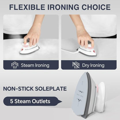 Beautural Mini Travel Steam Iron - Dual Voltage, Temperature Control, Non-Stick Soleplate | Ideal for Sewing & Quilting