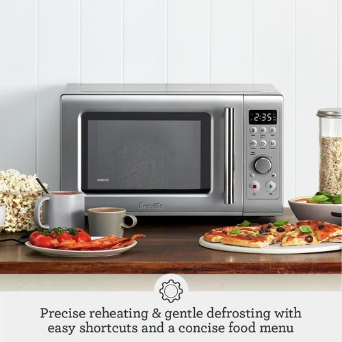 Breville BMO650SIL Microwave Oven - Compact Wave Design with Soft Close - Silver Finish