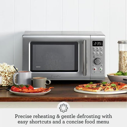 Breville BMO650SIL Microwave Oven - Compact Wave Design with Soft Close - Silver Finish
