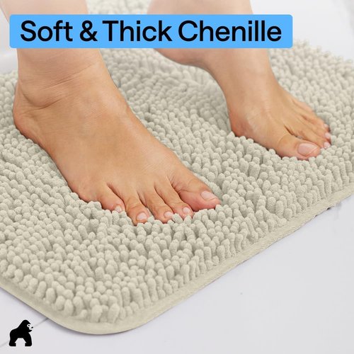 Gorilla Grip Bath Rug Mat - Thick Soft Absorbent Chenille | Quick-Dry Microfiber 30x20, Dusty Cloud