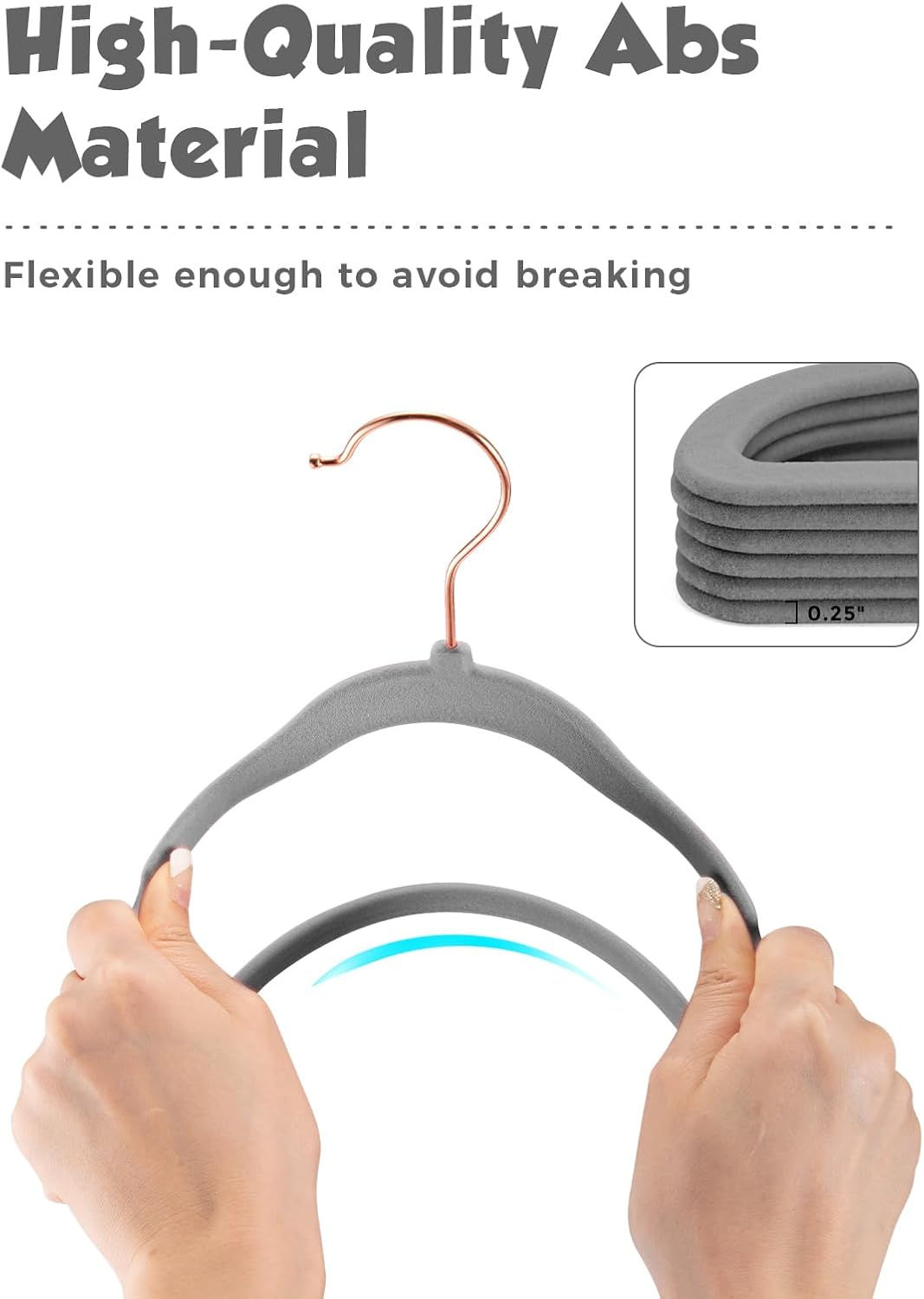 Smartor Kids Velvet Hangers - 50 Pack Premium Non-Slip Felt Hangers for Toddler Clothes | Grey with Rose Gold Hook
